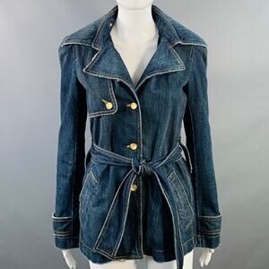 DOLCE & GABBANA Size 2 Blue Indigo Denim Belted Jacket